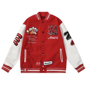 Amiri Vintage Patch Varsity Bomber Jacket Red/White
