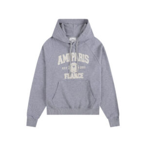 Ami Paris Logo Print Hoodie Gray
