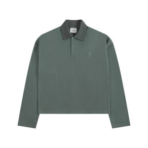 Ami Long Sleeve Polo Shirt Sage Green