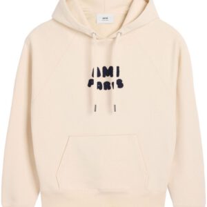 AMI Paris Logo-Applique Hoodie Light Beige