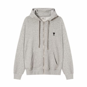 Ami Paris Zipped de Coeur Hoodie Heather Grey