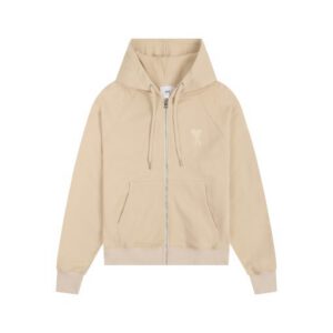 Ami Paris Zipper Hoodie Beige