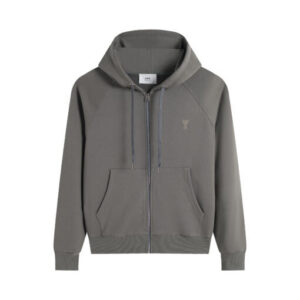 Ami Paris Ami De Coeur Zip-Up Hoodie Dark Grey