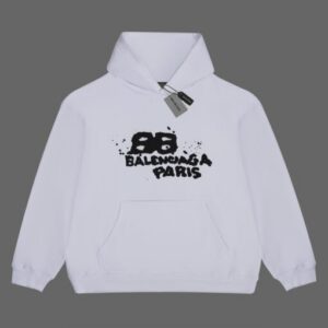 Balenciaga BB Black Logo Hoodie White