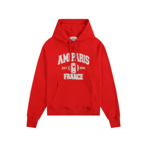 Ami Paris Logo Print Hoodie Red