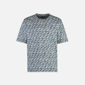 Fendi Blue Cotton T-shirt With All-Over FF Motif Print
