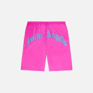 Palm Angels Curved Logo Swim Shorts Hot Pink