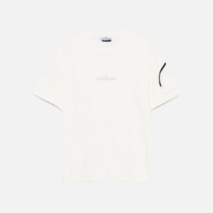 Stone Island Logo-Print Cotton T-shirt With A Sleeve Zip Pocket White