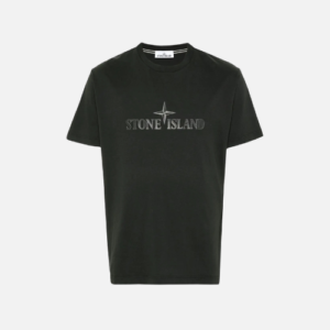Stone Island Black Cotton Jersey T-Shirt With A Tone-On-Tone Chest Logo Print