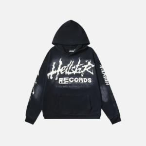 Hellstar Hell Red Flare star Retro Washed Distressed Print Hoodie Black