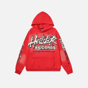 Hellstar Hell Red Flare Star Retro Washed Distressed Print Hoodie Red