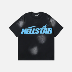 Hellstar Star Gel Sport Logo Washed Short Sleeved T-shirt Black Blue