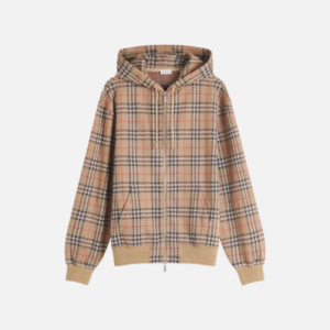 Burberry Check Cotton Blend Zip Hoodie Brown Check