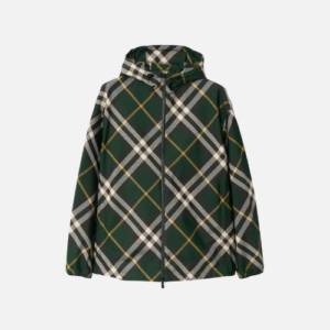 Burberry Check-Pattern Zipped Hooded Jacket Green
