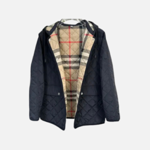 Burberry Black Quilted Nylon Parka With A Drawstring Hood And The Signature Burberry Check lining