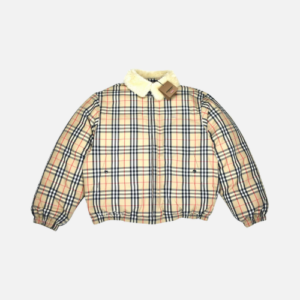 Burberry Nova Check Fur Collar Puffer Jacket Beige White