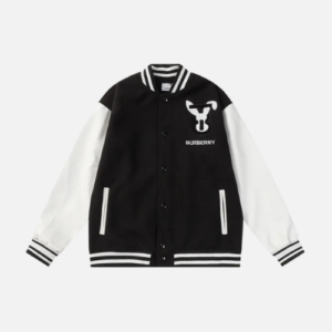 Burberry Rabbit Appliqué Technical Wool Bomber Jacket Black White