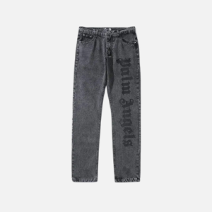 Palm Angels Logo-Print Straight-Leg Jeans Washed Black Denim