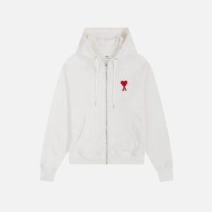Hoodie Full White Red Heart Ami