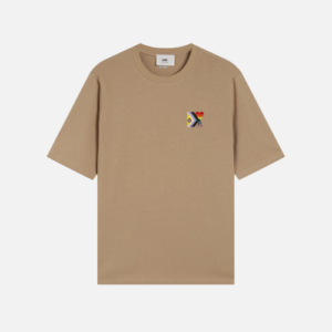 AMI PARIS Rainbow Heart Loose Fit T-Shirt Light Brown