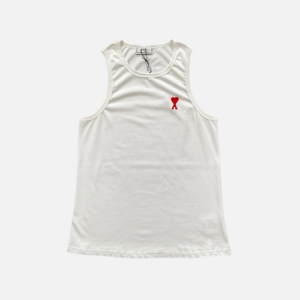 AMI Paris ADC Tanktop White Cotton Blend with an Embroidered Red Logo