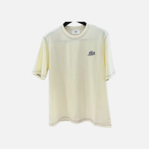 AMI Paris Signature T-shirt Cream Organic Cotton With Contrast Topstitching
