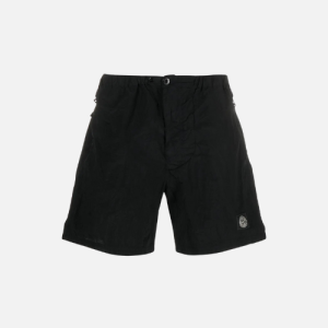 Stone Island Logo-Patch Crinkled Nylon Metal Swim Shorts Black