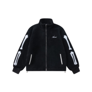 Amiri Bones Appliqued Logo Embroidered Fleece Jacket Black