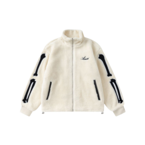 Amiri Bones Appliqued Logo Embroidered Fleece Jacket Cream