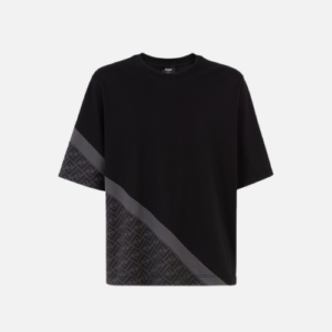 Fendi Men's Diagonal Jersey T-shirt Black And Gray Cotton With An FF Pattern
