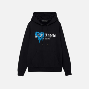 Hoodie Palm Angels In Black With A Blue Heart Graphic