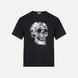 Alexander McQueen Wax Flower Skull-Print T-Shirt Black