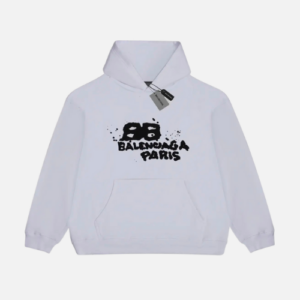 Hoodie Full White Black Logo Balenciaga