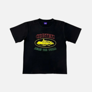 Corteiz OG Carni Alcatraz T-shirt Black With A Red, Yellow, And Green Logo Print