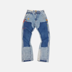 Gallery Dept La Flare Paneled Paint-Splattered Distressed Denim Jeans Blue