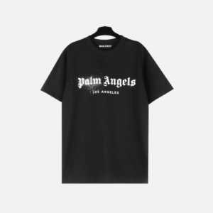 Palm Angels Rhinestones Spray Logo T-shirt Black And White