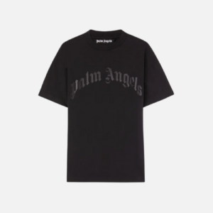 Palm Angels Black Cotton T-Shirt With A Curved Logo