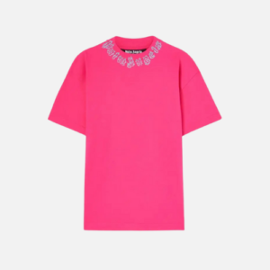 Palm Angels Men's Neck-Logo Cotton T-shirt Fuchsia Pink