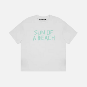 Palm Angels White Cotton "Sun of a Beach" Graphic Print Crewneck T-shirt