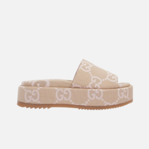 Gucci Sandal Platform 55mm Angelina Beige Light Pink Canvas