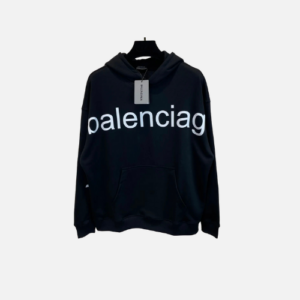 Hoodie Full Black White Logo Balenciaga