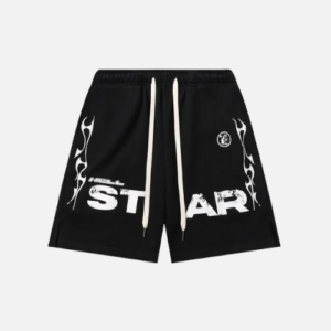 Hellstar Relaxed Elastic Waist Street Wear Cotton Terry Shorts Black