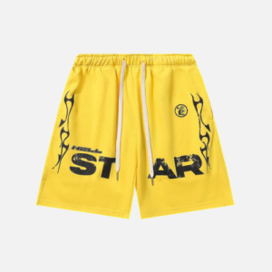 Hellstar Relaxed Elastic Waist Street Wear Cotton Terry Shorts Yellow
