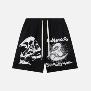 Hellstar Skull 8 Print Logo Black Shorts