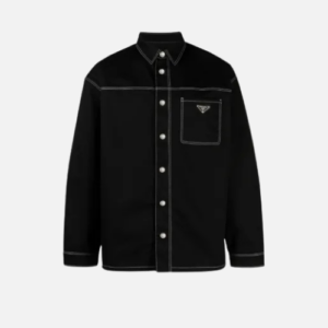 Prada Stretch-Cotton Contrast-Stitching Denim Shirt Black