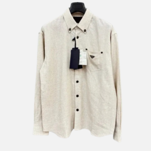 Prada Cotton-Flax Oversized Chambray Shirt Cream