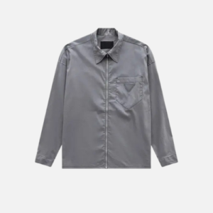 Prada Zip-Front Cotton Shirt Grey