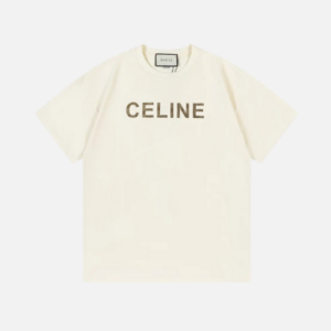 Celine loose T-shirt Ecru Cotton Jersey With A Black Print