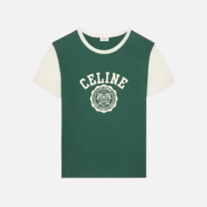 Celine Blason Regular T-Shirt Cotton Jersey With A Moss Green And Washed White Colorway