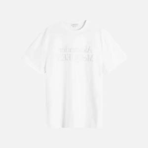 Alexander McQueen Reflective Reverse Logo T-Shirt White Cotton With A Silver Logo